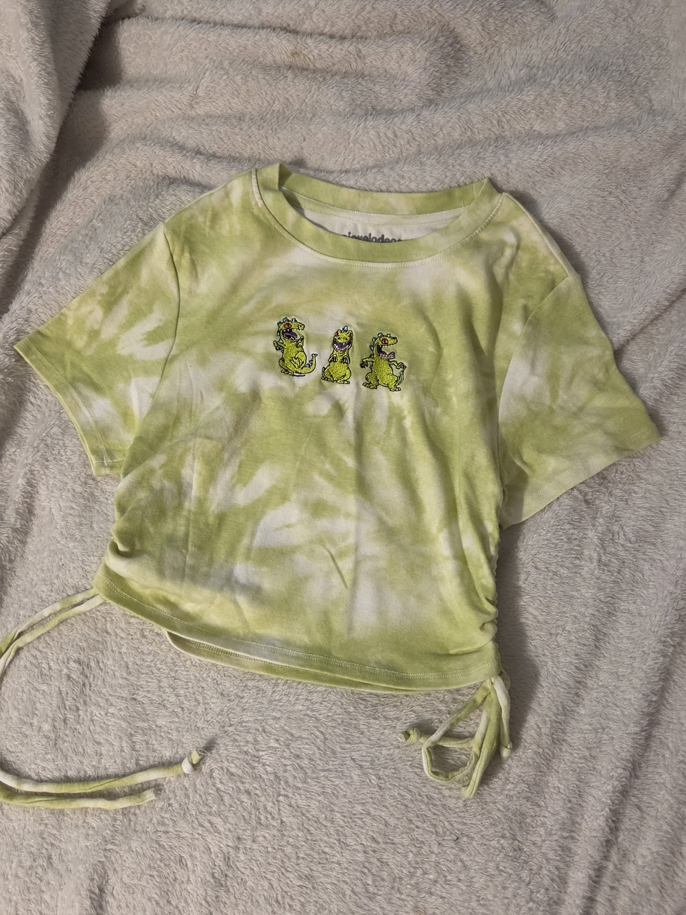 Nickelodeon Lime Green Tie-Dye Cropped Tee with Dinosaur Embroidery